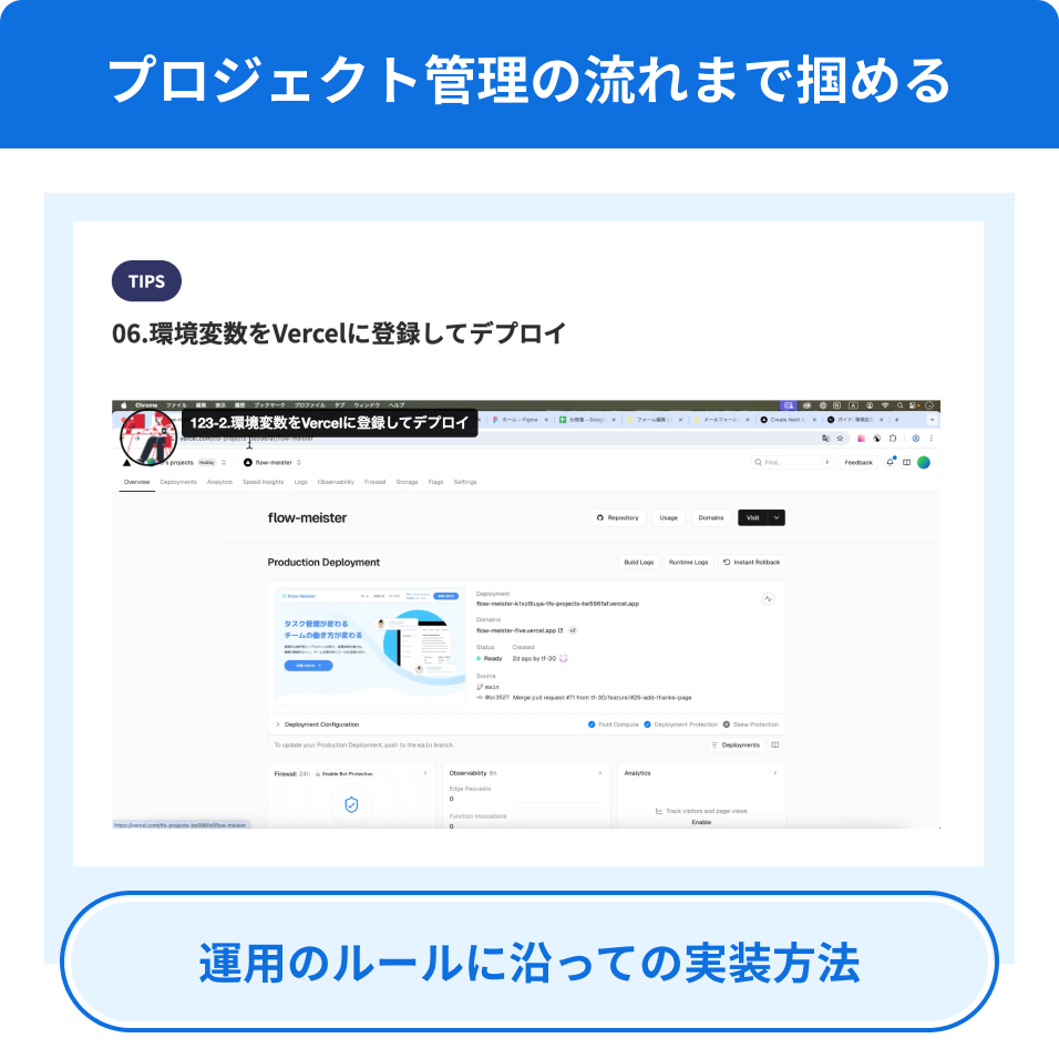 プロジェクト管理の流れまで掴める 運用のルールに沿っての実装方法